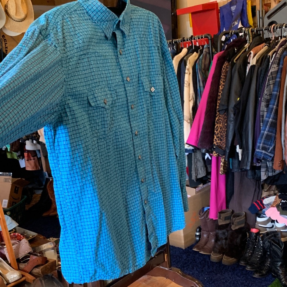 Blue Checkered Button-Up Shirt - Picture 4 of 9